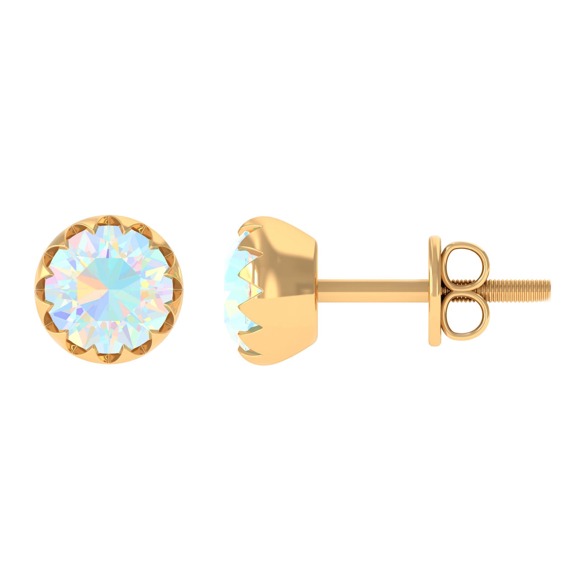 5 MM Ethiopian Opal Solitaire Stud Earring in Scalloped Bezel Setting Ethiopian Opal - ( AAA ) - Quality - Rosec Jewels