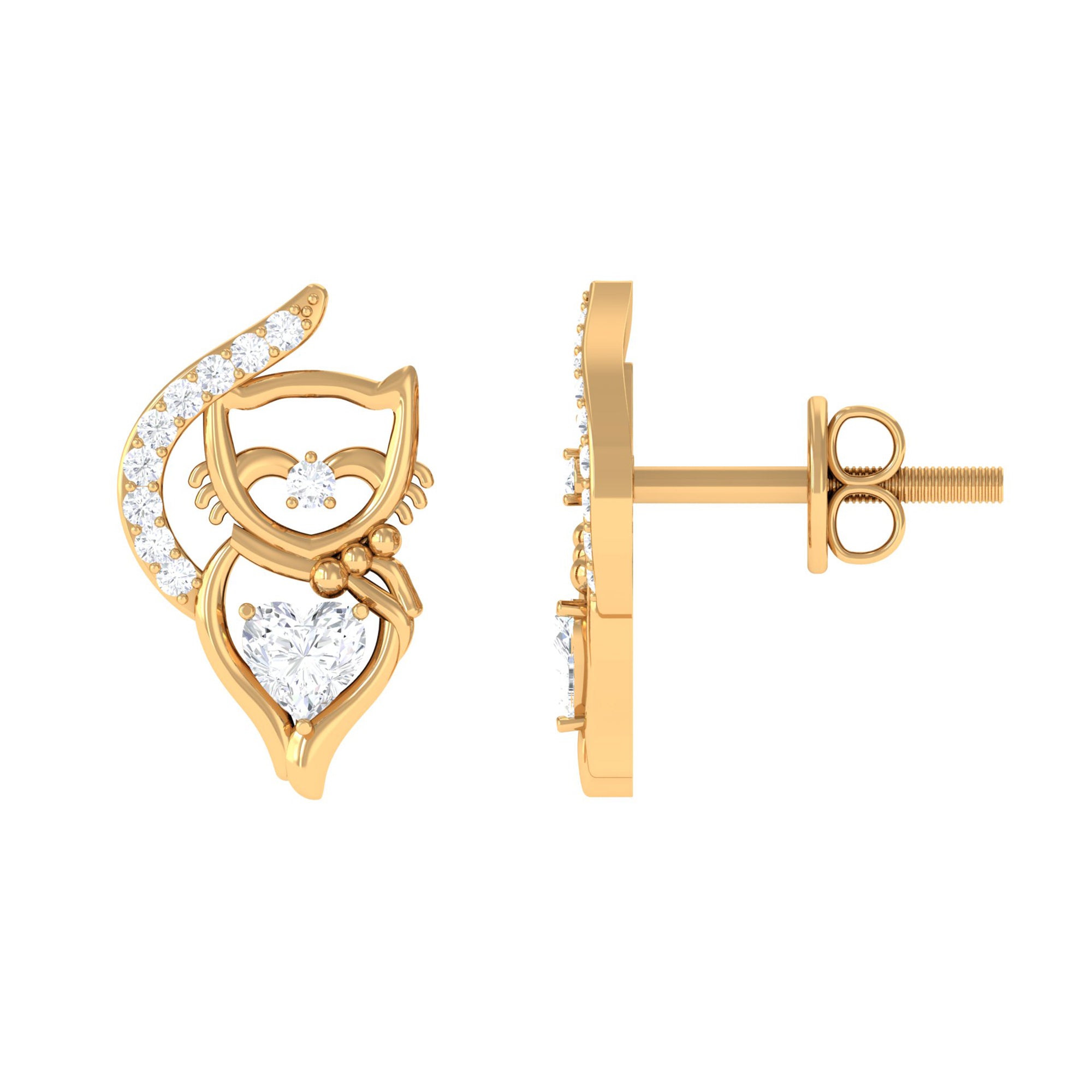 Heart and Round Diamond Animal Stud Earrings Diamond - ( HI-SI ) - Color and Clarity - Rosec Jewels