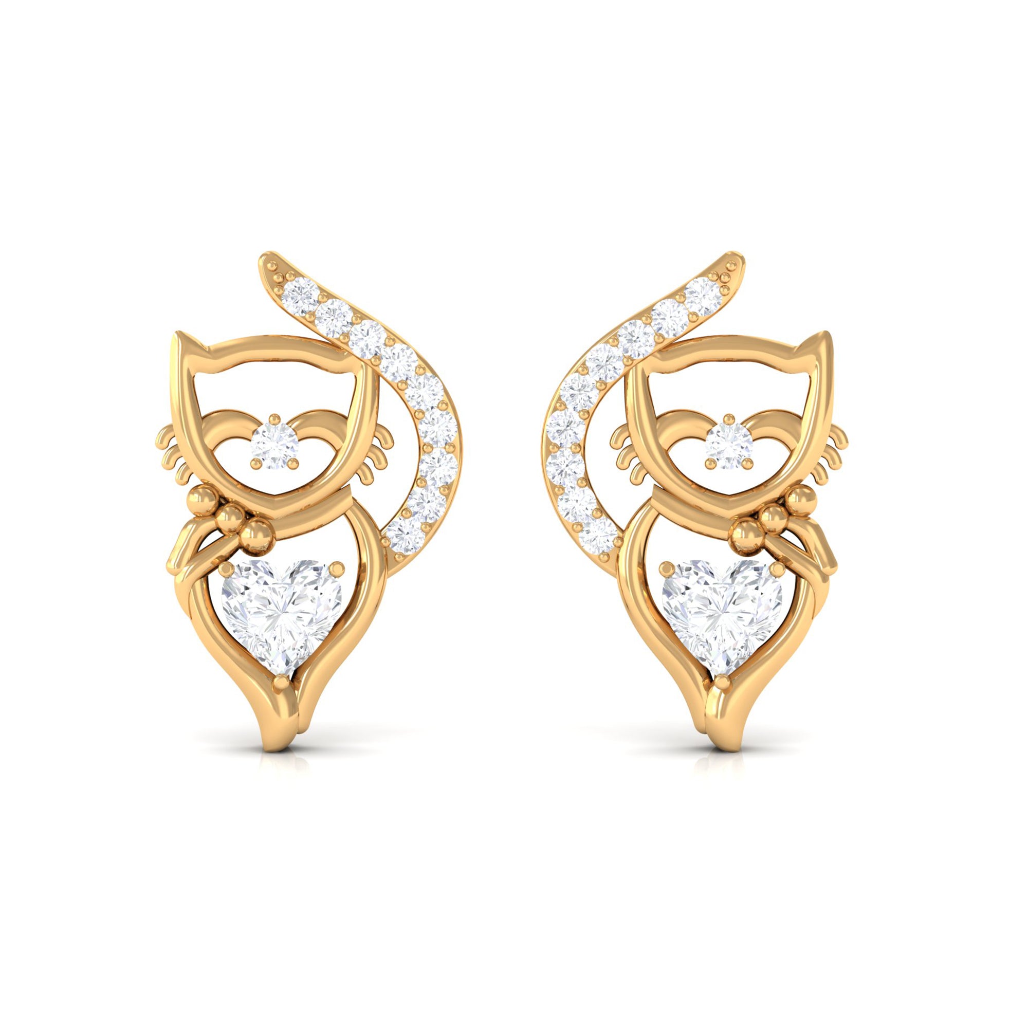 Heart and Round Diamond Animal Stud Earrings Diamond - ( HI-SI ) - Color and Clarity - Rosec Jewels