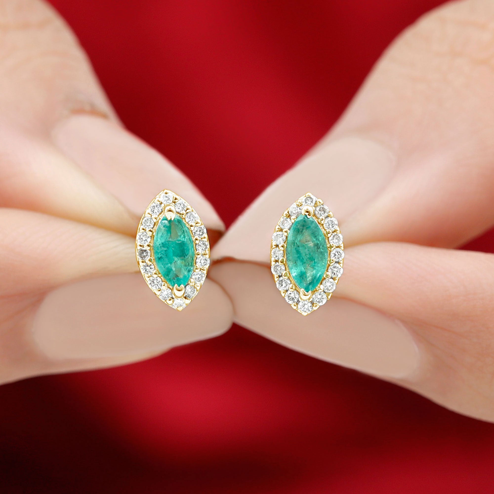 3/4 CT Classic Marquise Cut Emerald and Diamond Accent Stud Earrings Emerald - ( AAA ) - Quality - Rosec Jewels