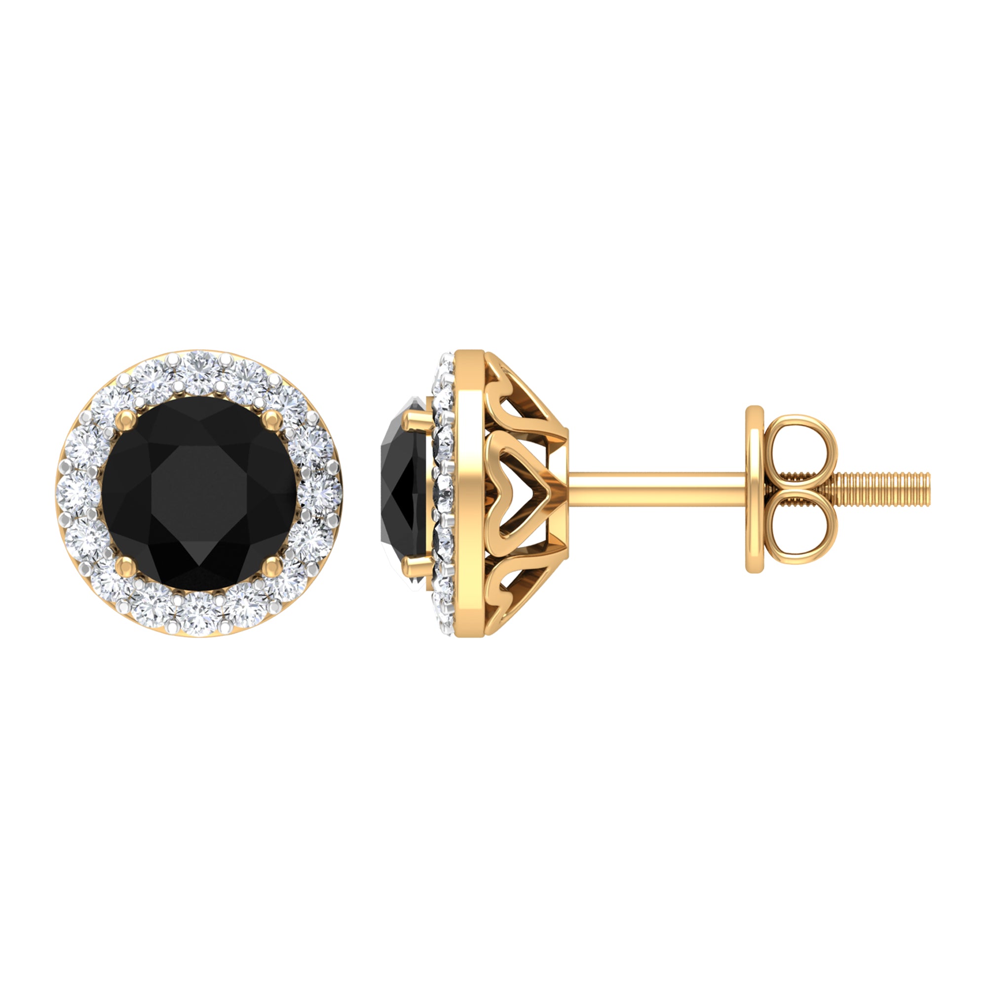 2 CT Created Black Diamond and Moissanite Halo Stud Earrings in Prong Setting Lab Created Black Diamond - ( AAAA ) - Quality - Rosec Jewels