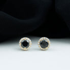 2 CT Created Black Diamond and Moissanite Halo Stud Earrings in Prong Setting Lab Created Black Diamond - ( AAAA ) - Quality - Rosec Jewels