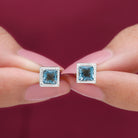 5 MM Princess Cut London Blue Topaz Solitaire Stud Earrings with Rope Frame Details London Blue Topaz - ( AAA ) - Quality - Rosec Jewels