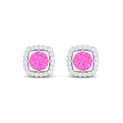 Classic Pink Sapphire and Diamond Halo Stud Earrings Pink Sapphire - ( AAA ) - Quality - Rosec Jewels