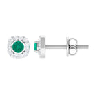 1/4 CT Emerald and Diamond Stud Earrings in Halo Emerald - ( AAA ) - Quality - Rosec Jewels