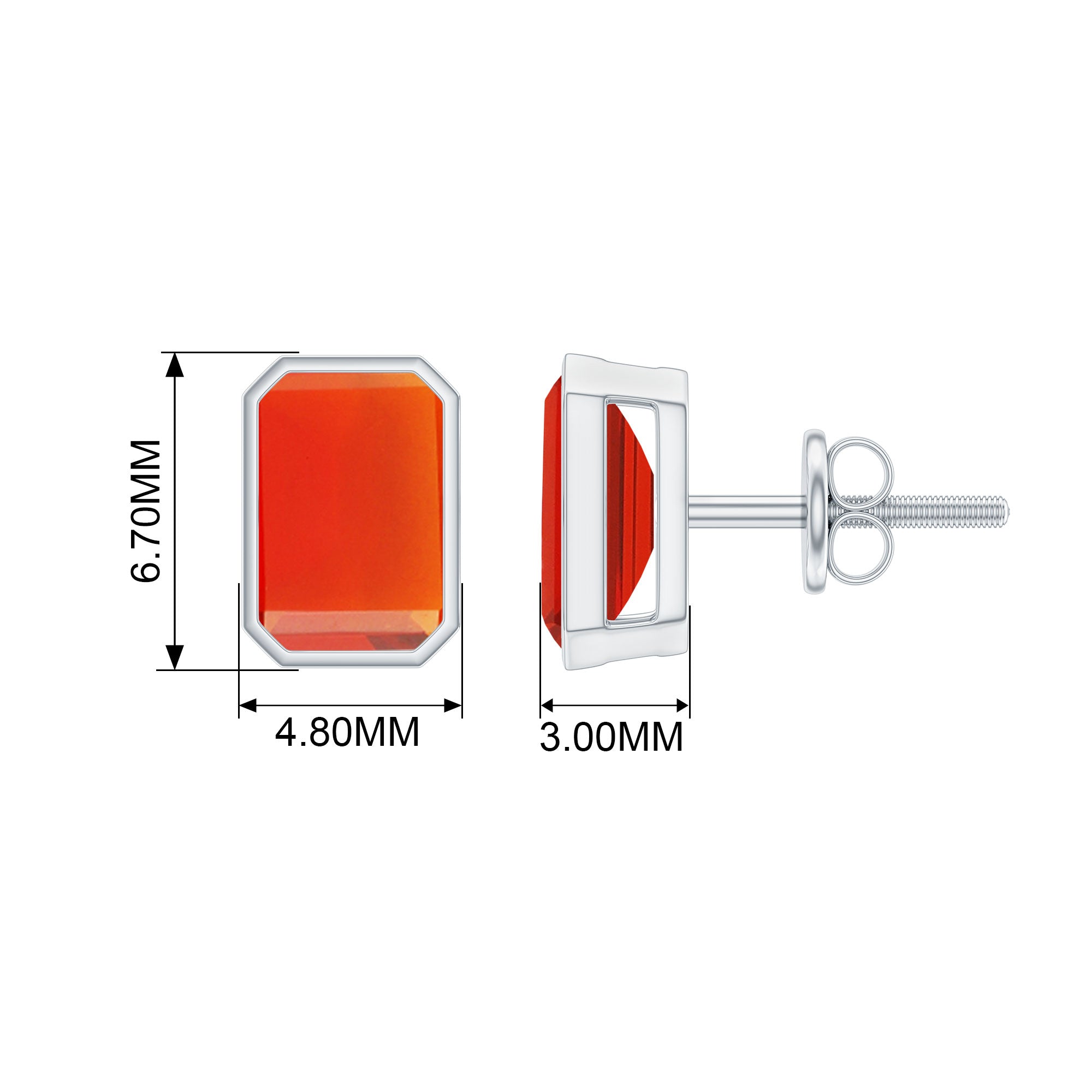 1.25 CT Octagon Cut Fire Opal Solitaire Stud Earrings in Bezel Setting Fire Opal - ( AAA ) - Quality - Rosec Jewels