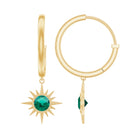 Round Cut Created Emerald Sunburst Hoop Drop Earrings Lab Created Emerald - ( AAAA ) - Quality - Rosec Jewels