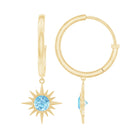 4 MM Round Shape Aquamarine and Gold Sunburst Hoop Drop Earrings For Women Aquamarine - ( AAA ) - Quality - Rosec Jewels