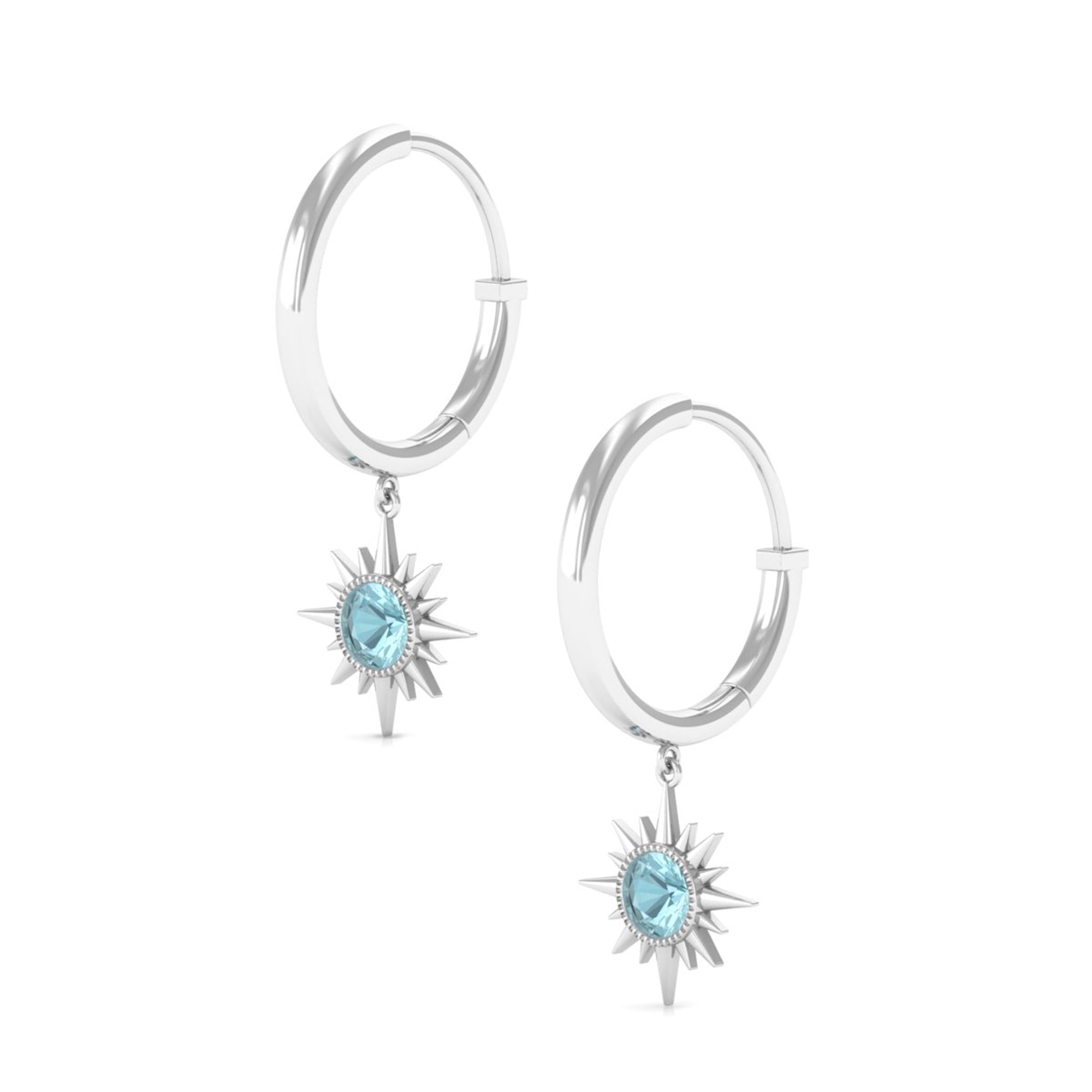 3/4 CT Milgrain Bezel Set Sky Blue Topaz Sunburst Drop Hoop Earrings Sky Blue Topaz - ( AAA ) - Quality - Rosec Jewels