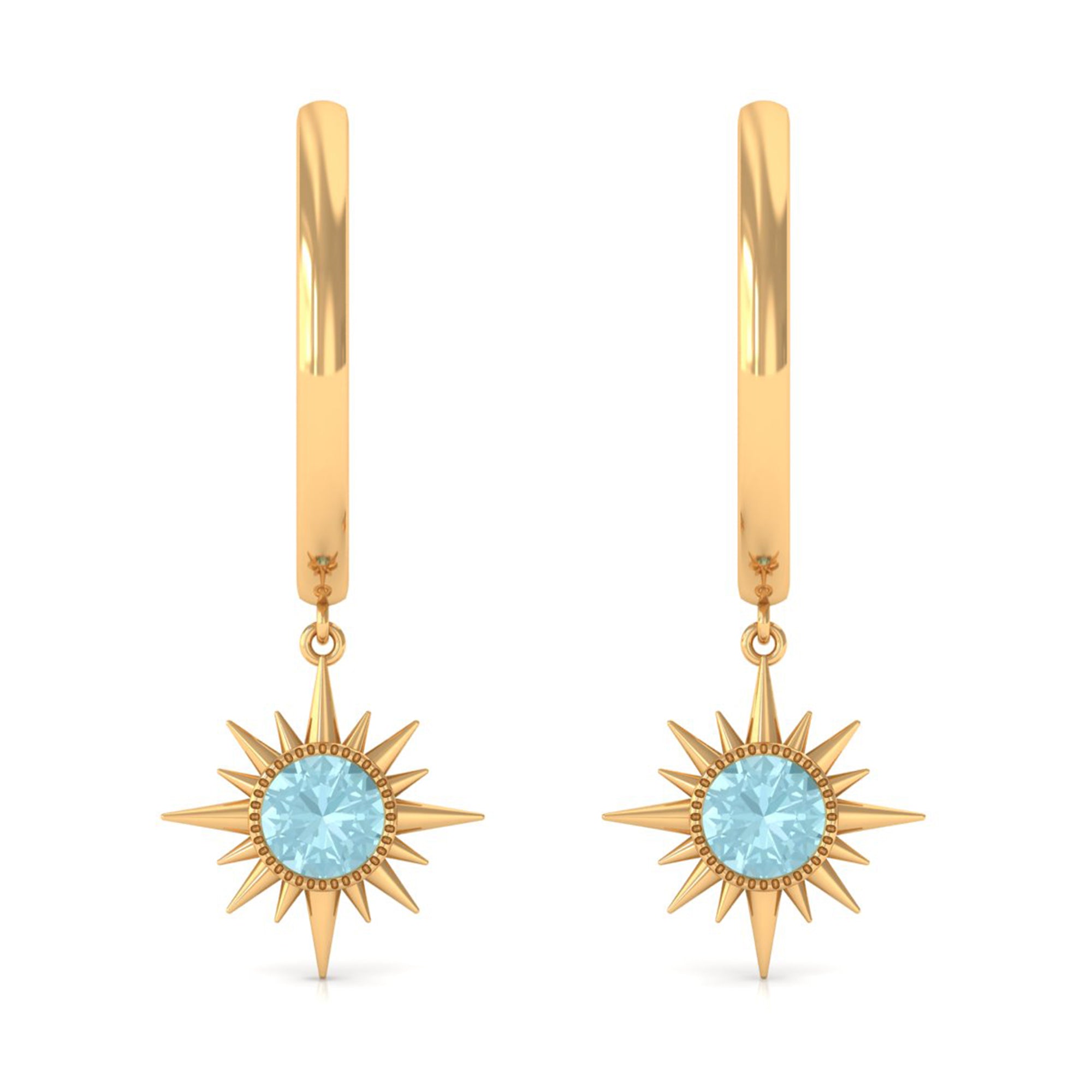 3/4 CT Milgrain Bezel Set Sky Blue Topaz Sunburst Drop Hoop Earrings Sky Blue Topaz - ( AAA ) - Quality - Rosec Jewels