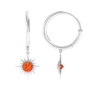 3/4 CT Milgrain Bezel Set Orange Sapphire Sunburst Drop Hoop Earrings Orange Sapphire - ( AAA ) - Quality - Rosec Jewels