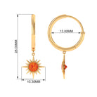 3/4 CT Milgrain Bezel Set Orange Sapphire Sunburst Drop Hoop Earrings Orange Sapphire - ( AAA ) - Quality - Rosec Jewels