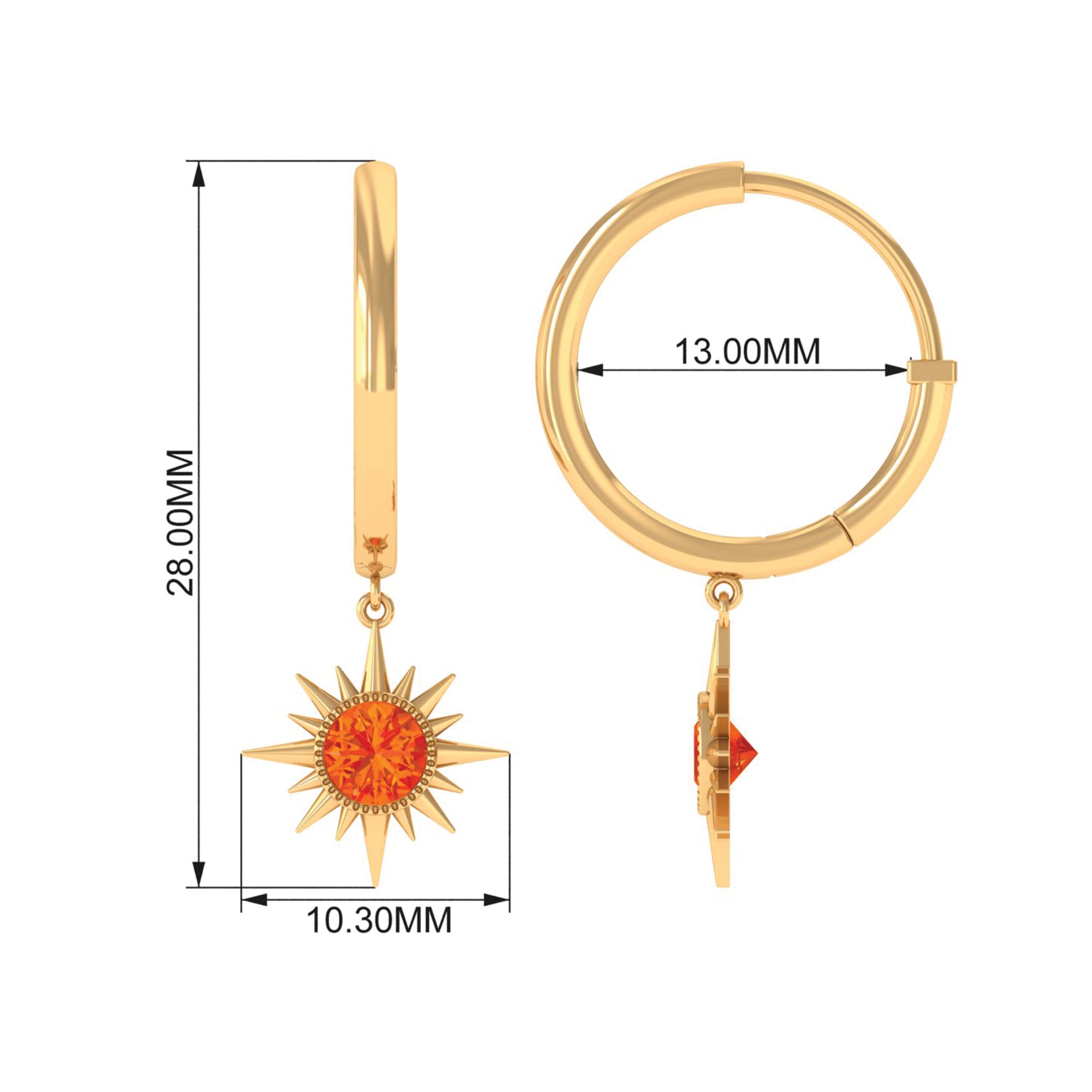 3/4 CT Milgrain Bezel Set Orange Sapphire Sunburst Drop Hoop Earrings Orange Sapphire - ( AAA ) - Quality - Rosec Jewels