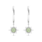 3/4 CT Milgrain Bezel Set Green Sapphire Sunburst Drop Hoop Earrings Green Sapphire - ( AAA ) - Quality - Rosec Jewels