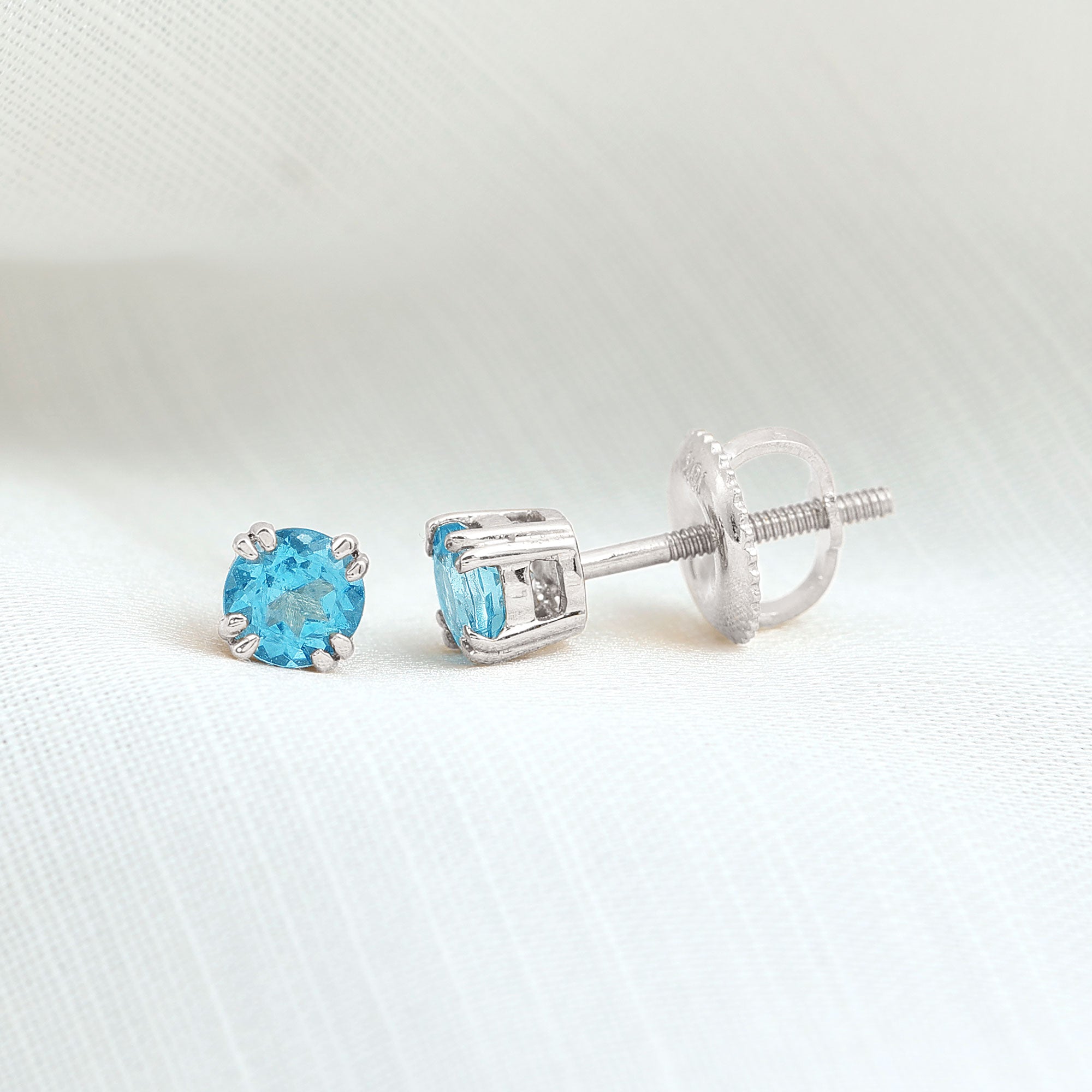 4 MM Genuine Aquamarine Solitaire Stud Earrings in Double Claw Prong Setting Aquamarine - ( AAA ) - Quality - Rosec Jewels