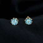 Natural Swiss Blue Topaz Solitaire Stud Earrings in 8 Claw Prong Setting Swiss Blue Topaz - ( AAA ) - Quality - Rosec Jewels