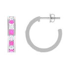 Channel Set Pink Sapphire and Diamond Half Eternity Hinged Hoop Earrings Pink Sapphire - ( AAA ) - Quality - Rosec Jewels