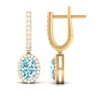 Classic Oval Cut Aquamarine and Diamond Hoop Drop Earrings Aquamarine - ( AAA ) - Quality - Rosec Jewels