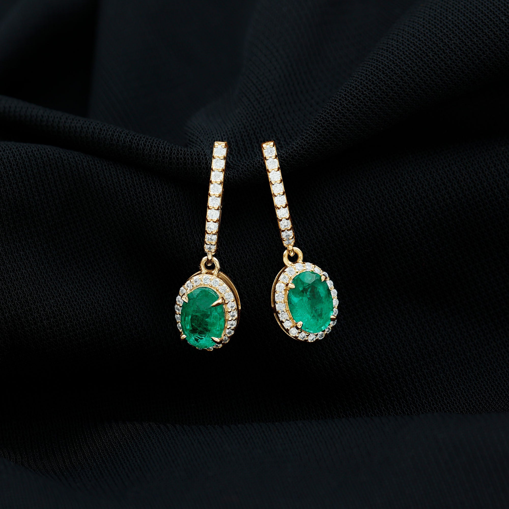 1.75 CT Classic Emerald J Hoop Drop Earrings with Diamond Emerald - ( AAA ) - Quality - Rosec Jewels