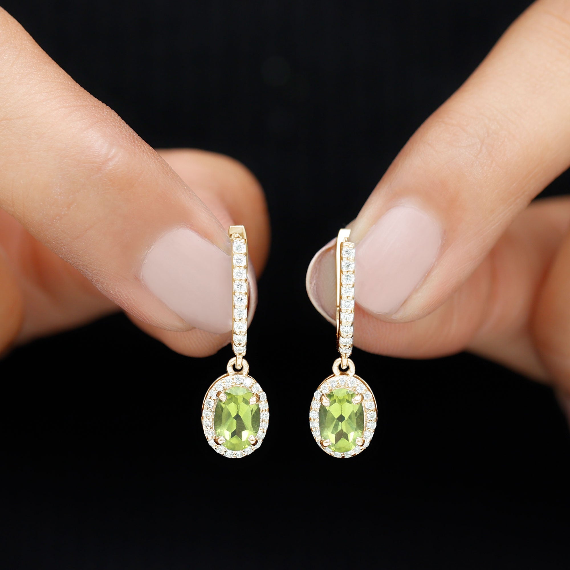 2 CT Claw Set Peridot and Moissanite Drop Hoop Earrings Peridot - ( AAA ) - Quality - Rosec Jewels