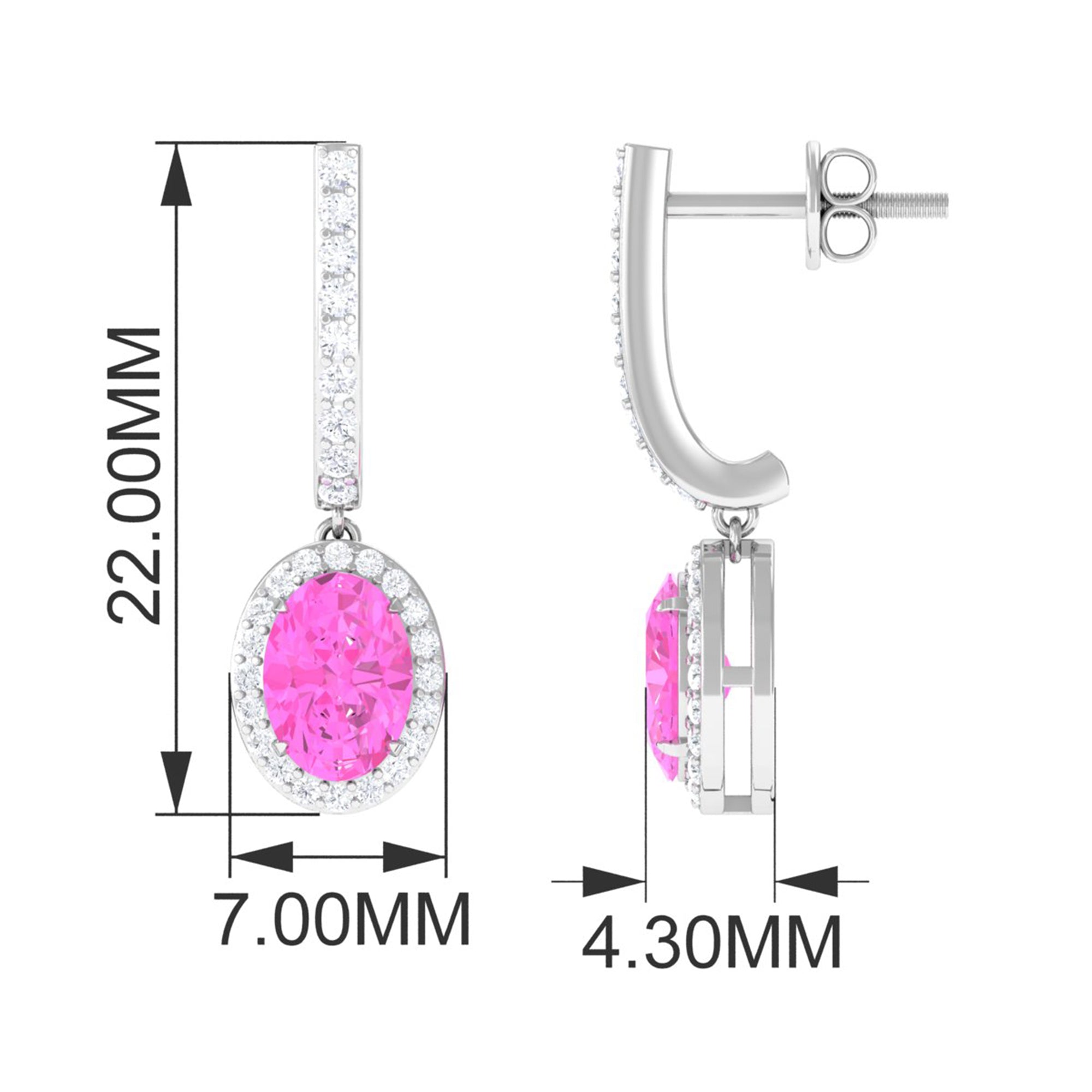 Oval Pink Sapphire and Diamond Hoop Drop Earrings Pink Sapphire - ( AAA ) - Quality - Rosec Jewels