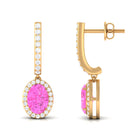 Oval Pink Sapphire and Diamond Hoop Drop Earrings Pink Sapphire - ( AAA ) - Quality - Rosec Jewels