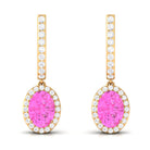 Oval Pink Sapphire and Diamond Hoop Drop Earrings Pink Sapphire - ( AAA ) - Quality - Rosec Jewels