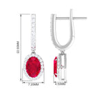 Oval Lab-Created Ruby Hoop Drop Earrings with Diamond Halo Lab Created Ruby - ( AAAA ) - Quality - Rosec Jewels