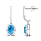 Oval Swiss Blue Topaz Hoop Drop Earrings with Diamond Halo Swiss Blue Topaz - ( AAA ) - Quality - Rosec Jewels