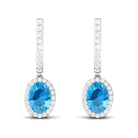 Oval Swiss Blue Topaz Hoop Drop Earrings with Diamond Halo Swiss Blue Topaz - ( AAA ) - Quality - Rosec Jewels