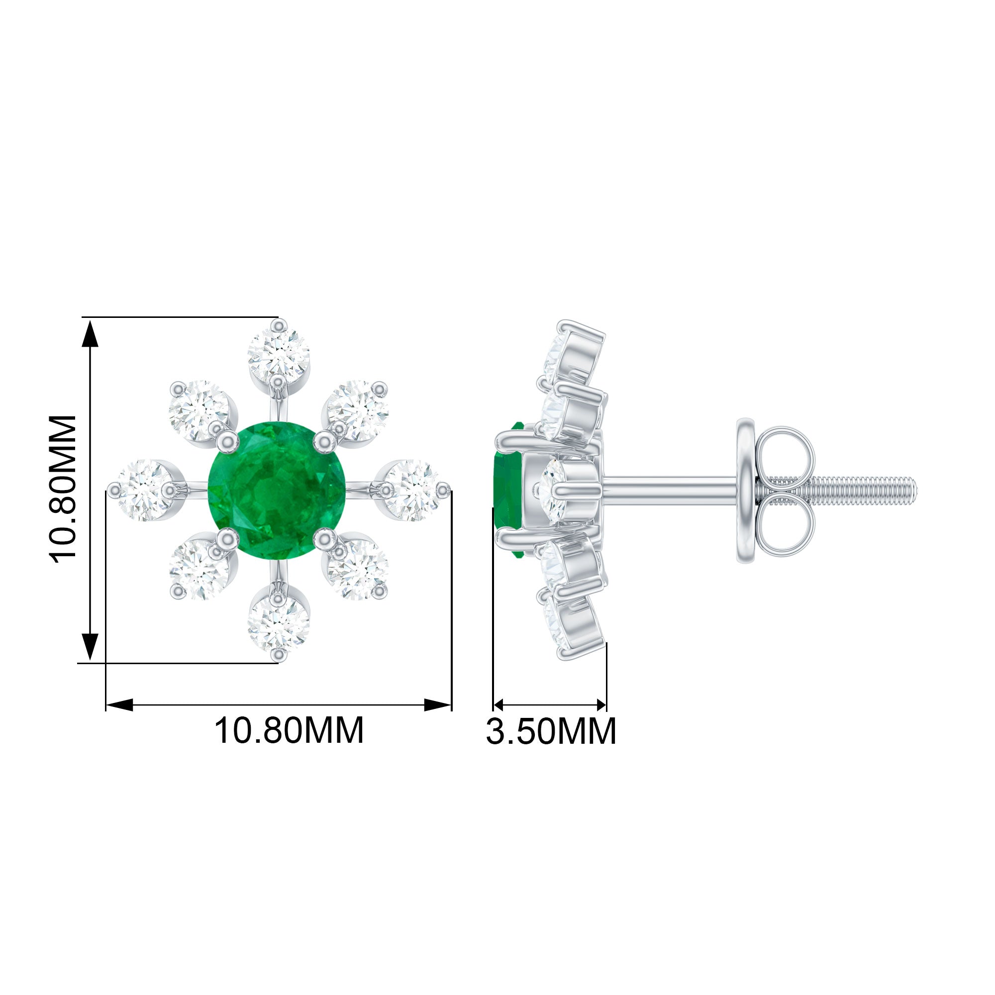 1.25 CT Emerald and Diamond Flower Stud Earrings Emerald - ( AAA ) - Quality - Rosec Jewels