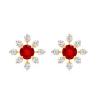 1 CT Created Ruby and Diamond Flower Stud Earrings Lab Created Ruby - ( AAAA ) - Quality - Rosec Jewels