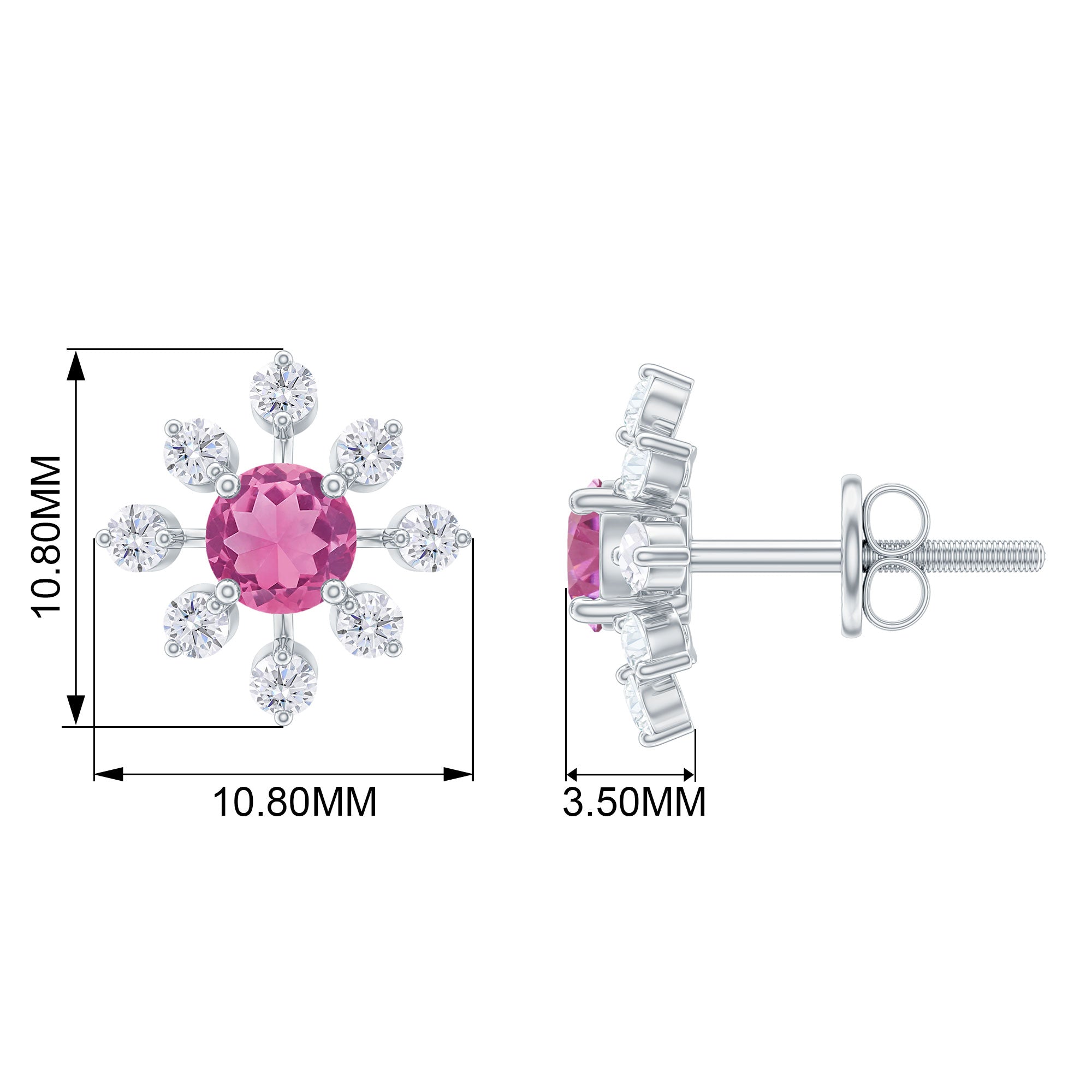 1 CT Pink Tourmaline and Diamond Floral Stud Earrings Pink Tourmaline - ( AAA ) - Quality - Rosec Jewels