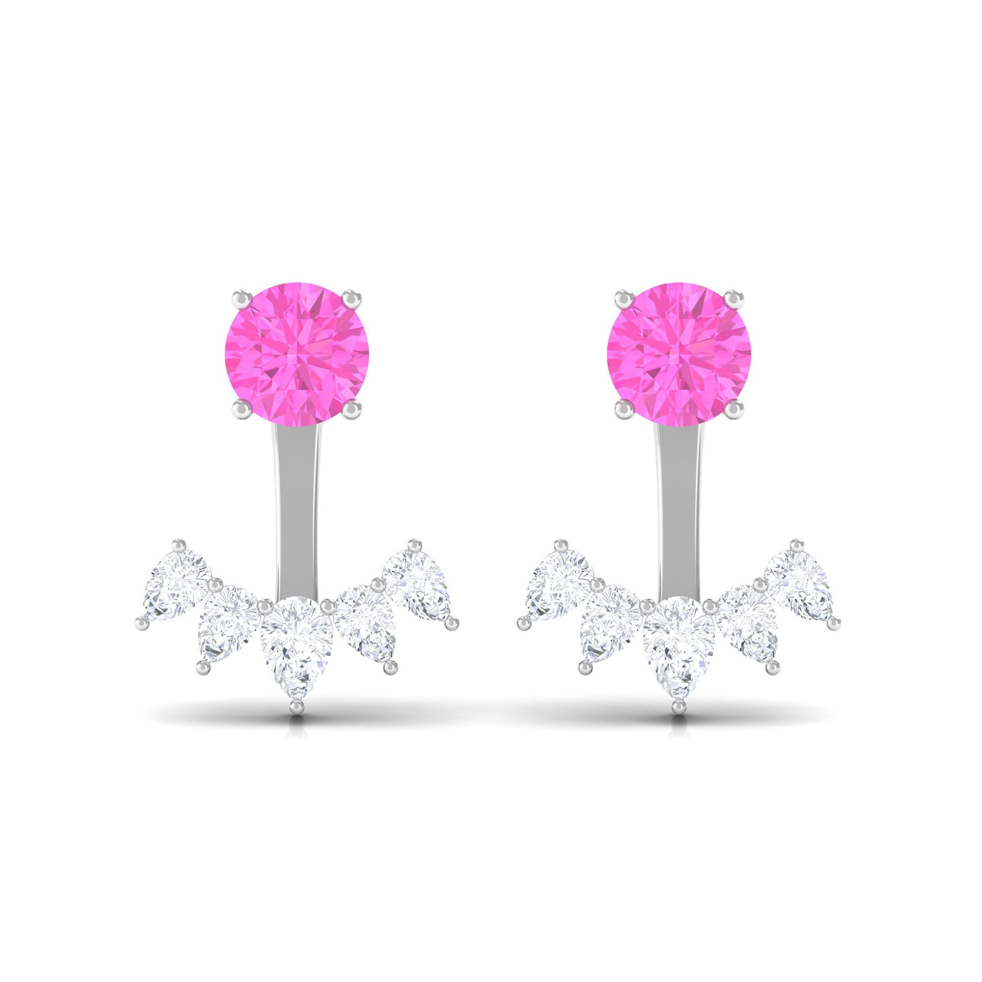 Real Pink Sapphire and Moissanite Jacket Earrings Pink Sapphire - ( AAA ) - Quality - Rosec Jewels