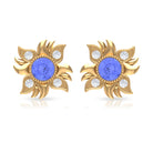 Round Shape Tanzanite and Diamond Sunburst Stud Earrings Tanzanite - ( AAA ) - Quality - Rosec Jewels