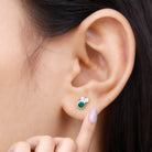 1/2 CT Dainty Emerald and Diamond Three Stone Stud Earrings Emerald - ( AAA ) - Quality - Rosec Jewels