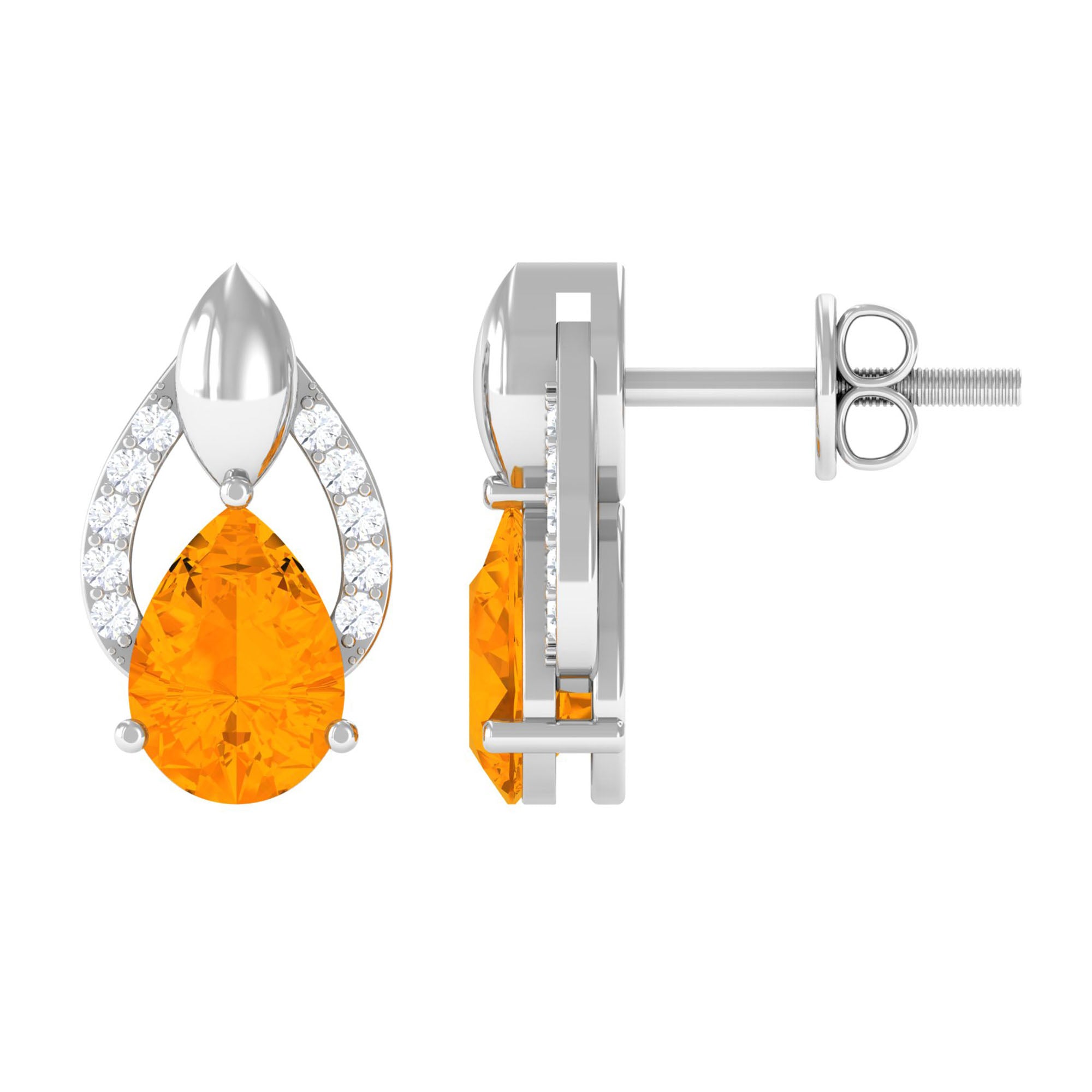 1.5 CT Pear Cut Fire Opal Bridal Stud Earrings with Diamond Accent Fire Opal - ( AAA ) - Quality - Rosec Jewels