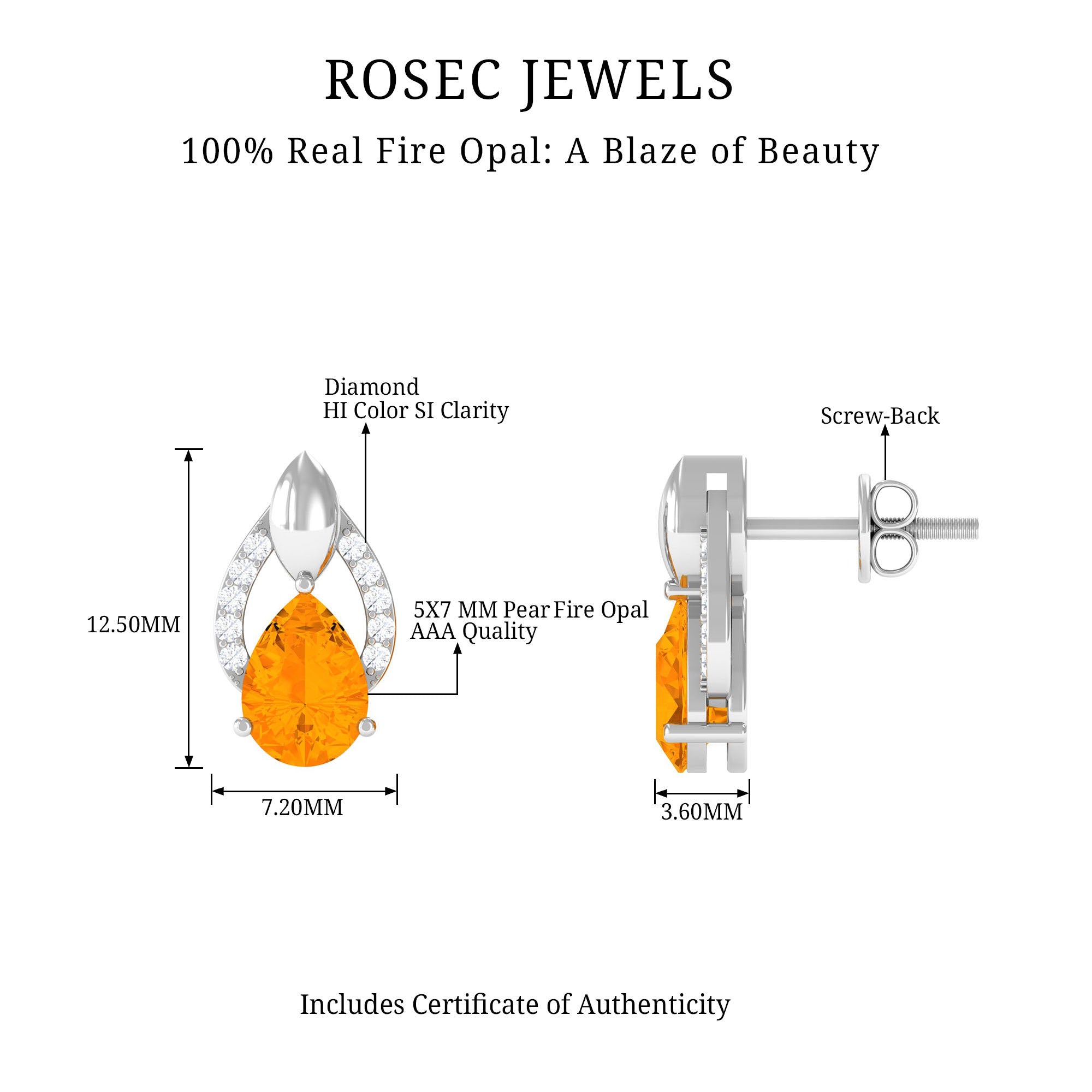 1.5 CT Pear Cut Fire Opal Bridal Stud Earrings with Diamond Accent Fire Opal - ( AAA ) - Quality - Rosec Jewels