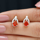 1.5 CT Pear Cut Fire Opal Bridal Stud Earrings with Diamond Accent Fire Opal - ( AAA ) - Quality - Rosec Jewels