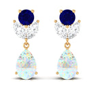 Ethiopian Opal and Blue Sapphire Cocktail Drop Earrings with Moissanite Blue Sapphire - ( AAA ) - Quality - Rosec Jewels