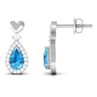 Pear Cut Swiss Blue Topaz Bridal Drop Earrings with Diamond Halo Swiss Blue Topaz - ( AAA ) - Quality - Rosec Jewels