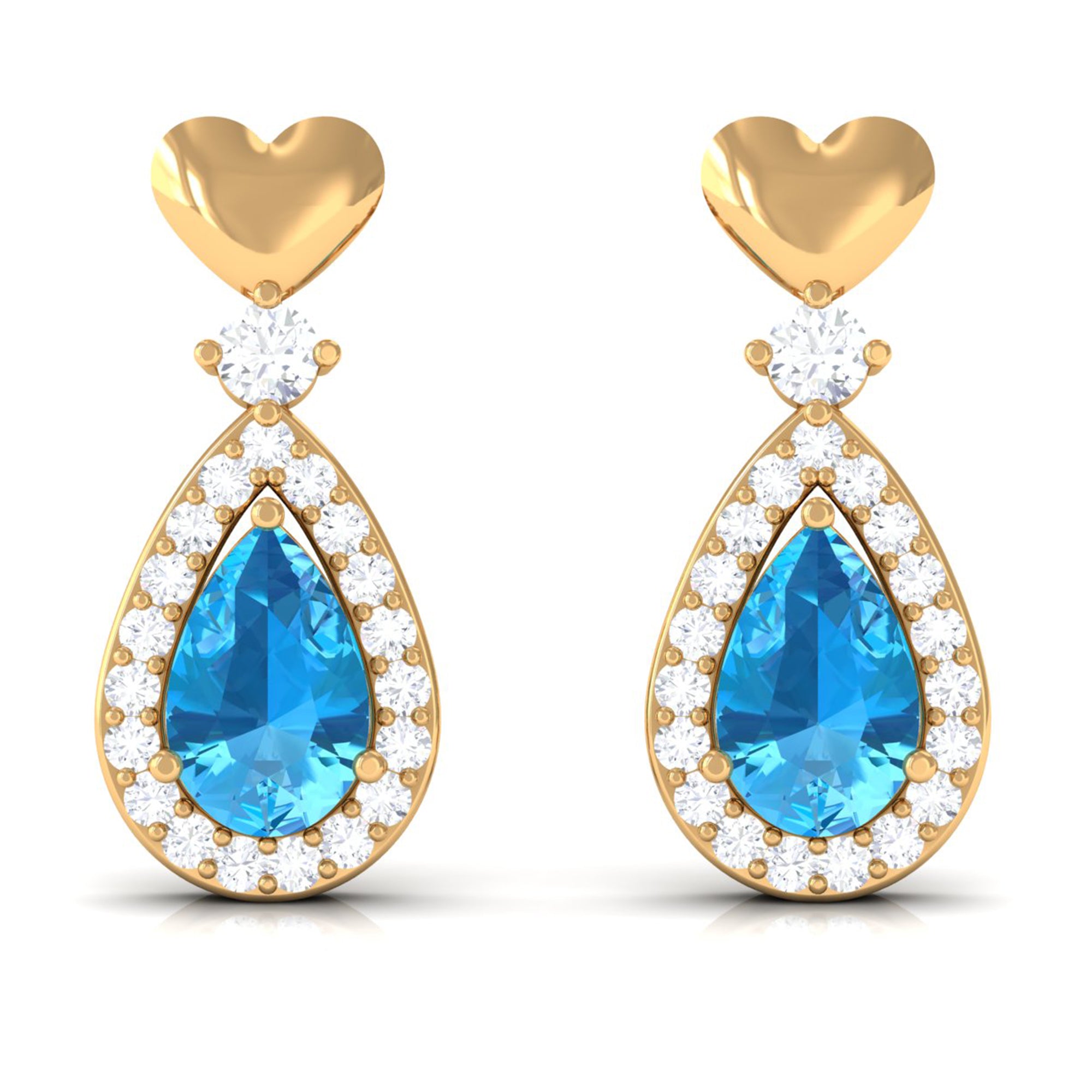 Pear Cut Swiss Blue Topaz Bridal Drop Earrings with Diamond Halo Swiss Blue Topaz - ( AAA ) - Quality - Rosec Jewels