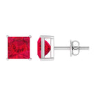 Princess Cut Created Ruby Solitaire Stud Earrings in Gold Lab Created Ruby - ( AAAA ) - Quality - Rosec Jewels