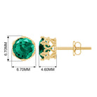 6 MM Created Emerald Solitaire Crown Stud Earrings Lab Created Emerald - ( AAAA ) - Quality - Rosec Jewels