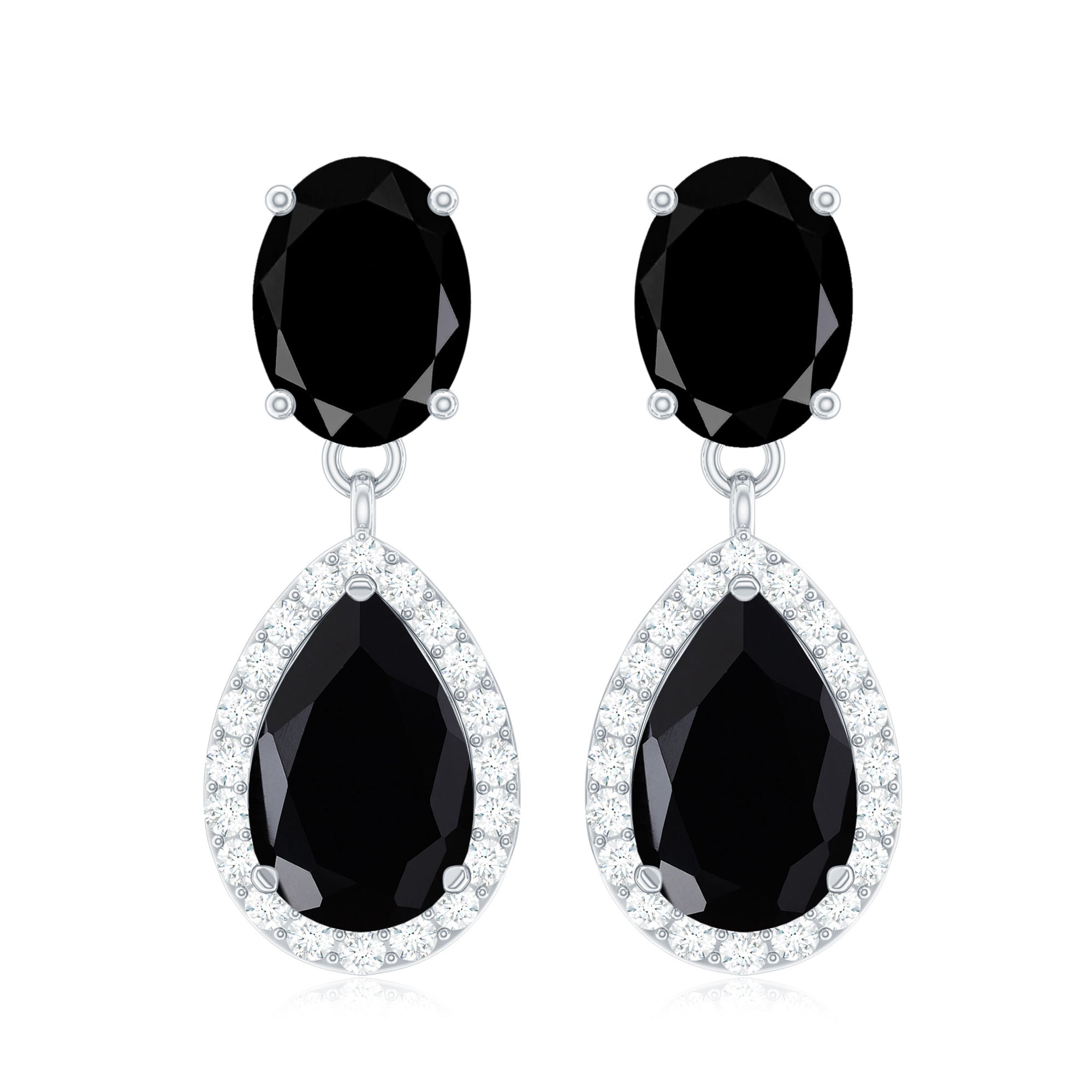 4.75 CT Lab Created Black Diamond Classic Teardrop Earrings with Diamond Halo Lab Created Black Diamond - ( AAAA ) - Quality - Rosec Jewels