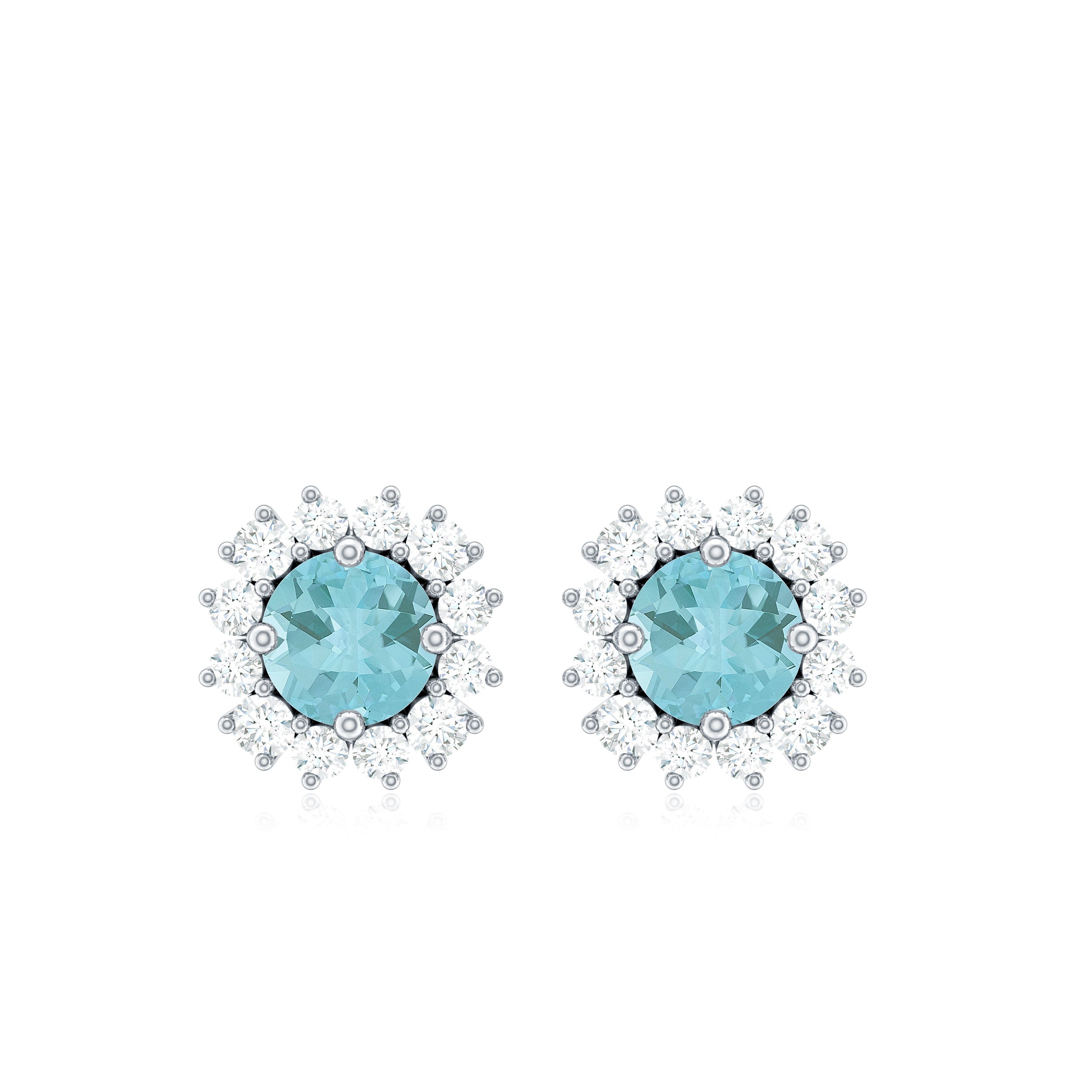 1 CT Sky Blue Topaz and Diamond Classic Halo Stud Earrings Sky Blue Topaz - ( AAA ) - Quality - Rosec Jewels