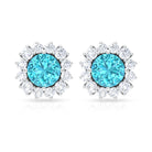 3/4 CT Classic Swiss Blue Topaz and Diamond Halo Stud Earrings Swiss Blue Topaz - ( AAA ) - Quality - Rosec Jewels