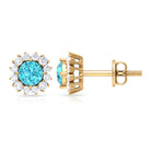 3/4 CT Classic Swiss Blue Topaz and Diamond Halo Stud Earrings Swiss Blue Topaz - ( AAA ) - Quality - Rosec Jewels