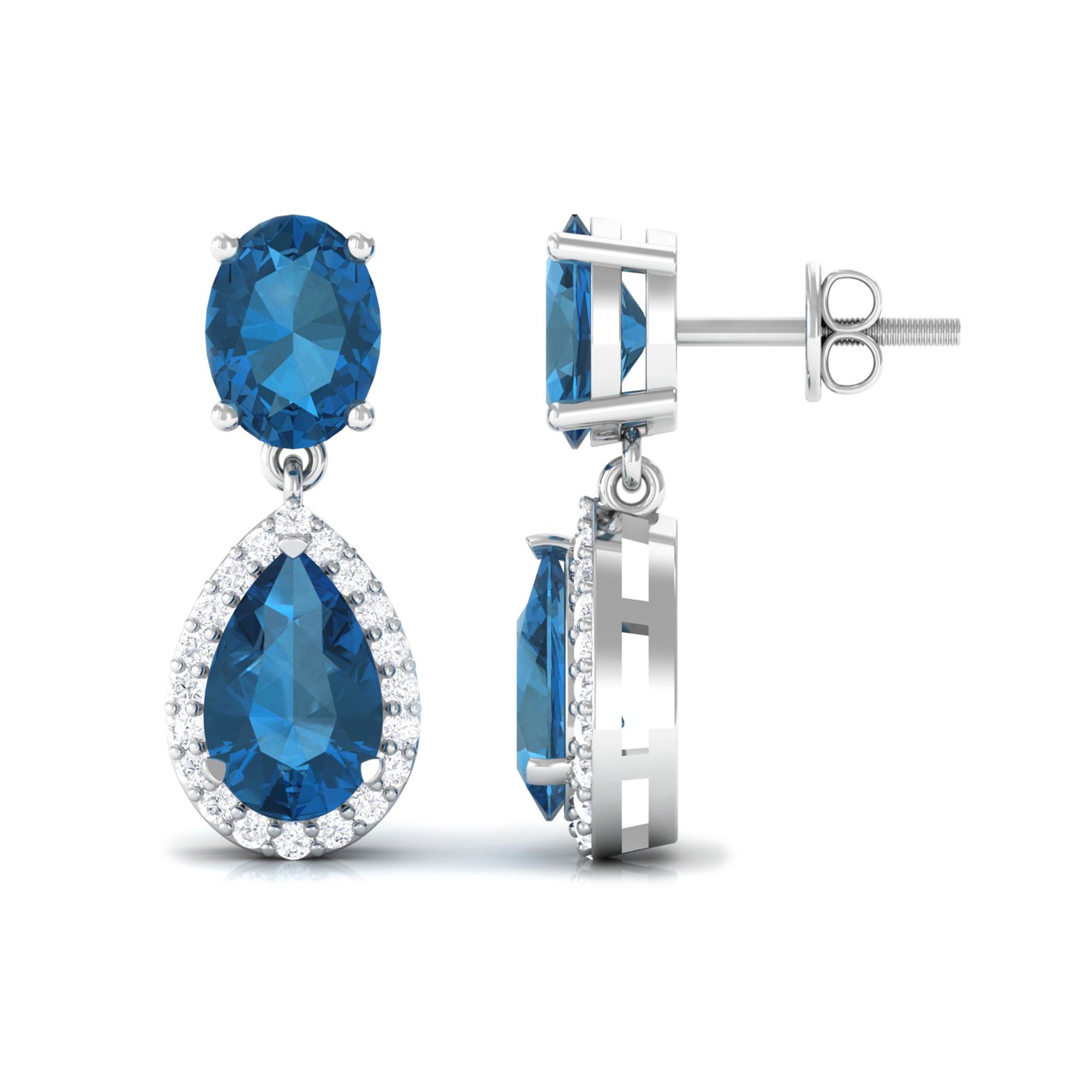 4.5 CT London Blue Topaz and Diamond Dangle Drop Earrings London Blue Topaz - ( AAA ) - Quality - Rosec Jewels