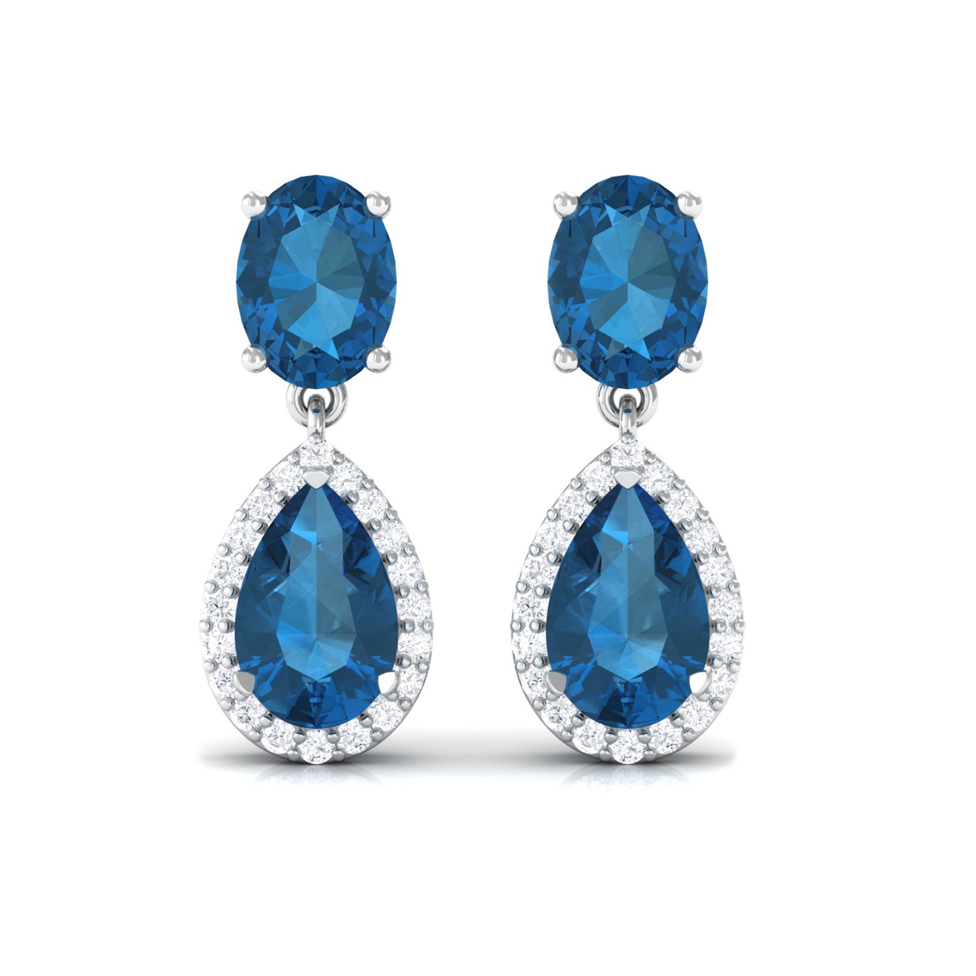 4.5 CT London Blue Topaz and Diamond Dangle Drop Earrings London Blue Topaz - ( AAA ) - Quality - Rosec Jewels